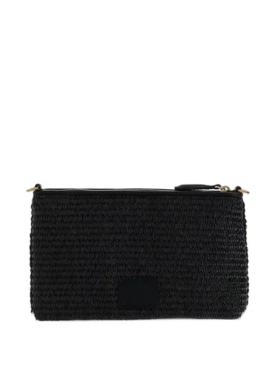 Pinko Small Flat Bag In Crocheted Raffia With Removable Shoulder Strap