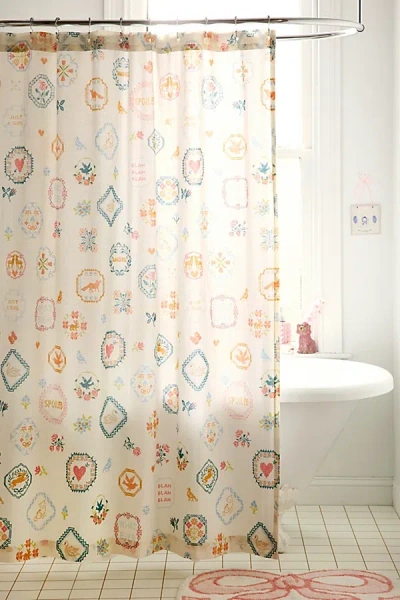 Urban Outfitters Patches Patterned Shower Curtain In Cream At