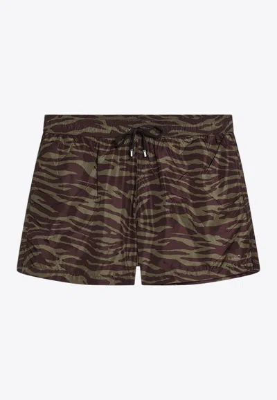 Attico Zebra Shorts In Khaki/brown Nylon In Brown