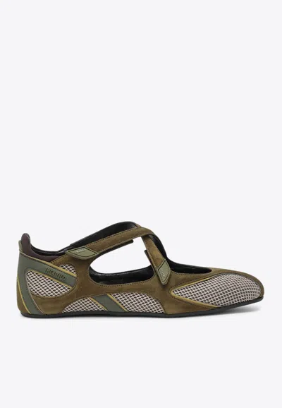 Attico Ballet Flats In Synthetic Fabric And Leather In Green