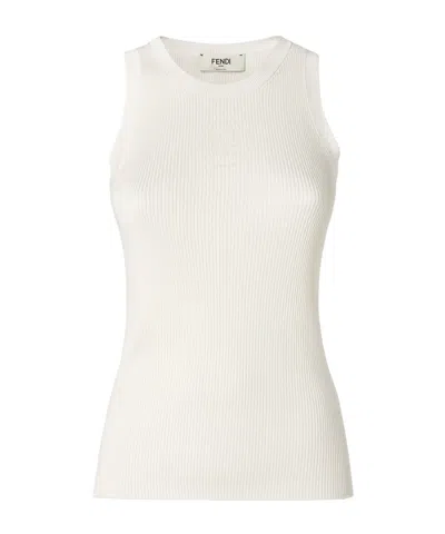 Fendi Top In Misto Seta Avorio Donna In Neutral