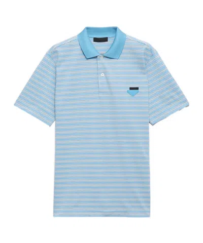 Prada Embroidered Piquet Polo Shirt In Blue