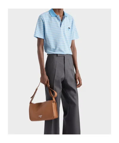 Prada Embroidered Piquet Polo Shirt In Blue
