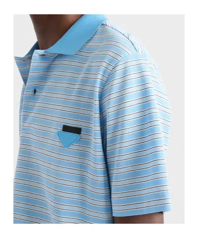 Prada Embroidered Piquet Polo Shirt In Blue