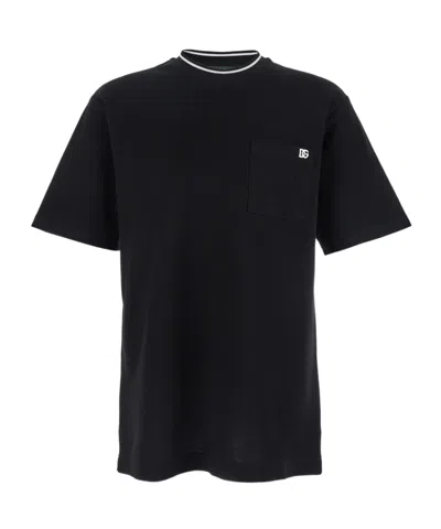 Dolce & Gabbana Cotton Piqué T-shirt With Contrasting Collar In Black