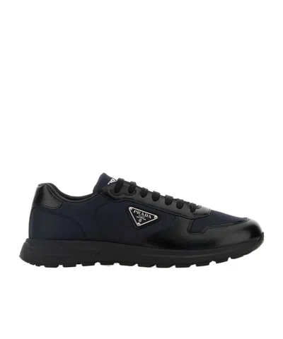 Prada Autry White Leather Medalist Sneakers In Black