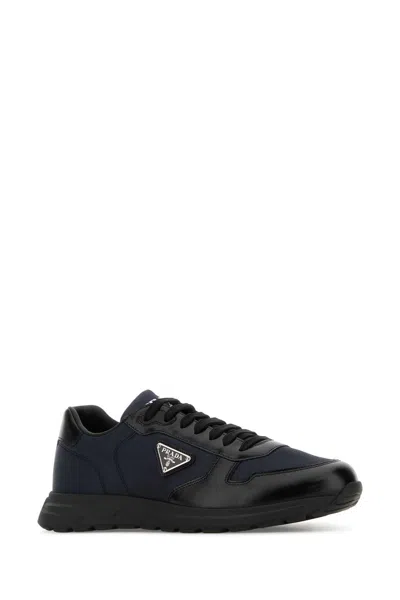 Prada Autry White Leather Medalist Sneakers In Black
