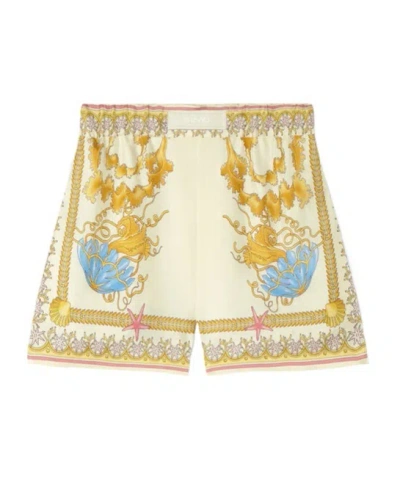 Versace Multicolor Shorts With Elastic Waist And All-over Underwater Barocco Print In Silk Woman