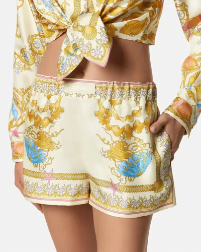 Versace Multicolor Shorts With Elastic Waist And All-over Underwater Barocco Print In Silk Woman