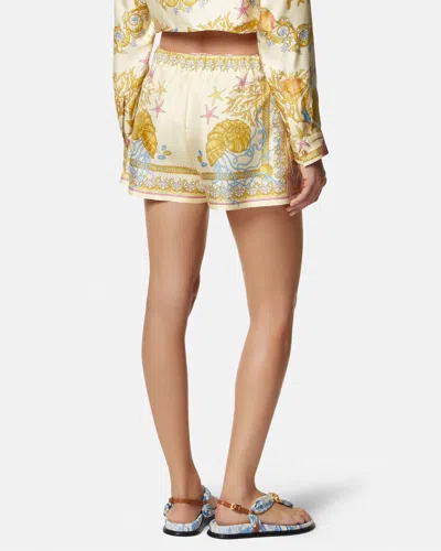 Versace Multicolor Shorts With Elastic Waist And All-over Underwater Barocco Print In Silk Woman