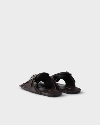 Prada Leather Thong Slippers Buckle Detail