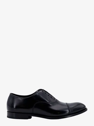Doucal's Blue Oxford Shoes In Brushed Leather With Toe Cap In Black