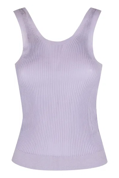 Cecilie Bahnsen Knit Top With Ribbed Texture And Scoop Neck In Purple