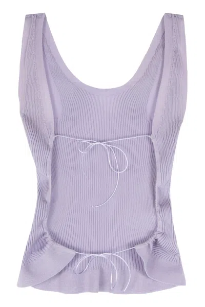 Cecilie Bahnsen Knit Top With Ribbed Texture And Scoop Neck In Purple