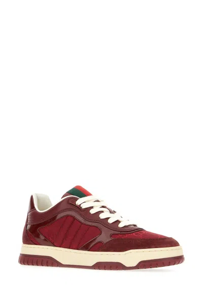 Gucci Burgundy Leather And Gg Supreme Fabric Re-web Sneakers