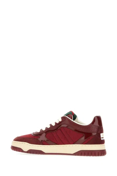 Gucci Burgundy Leather And Gg Supreme Fabric Re-web Sneakers