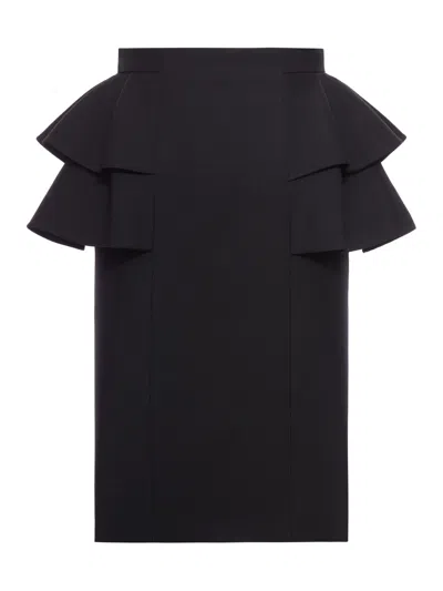 Valentino Black Skirt With Ruffles On The Sides In Black