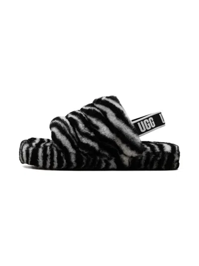 Ugg Fluff Yeah Slide "zebra" Slides In Black