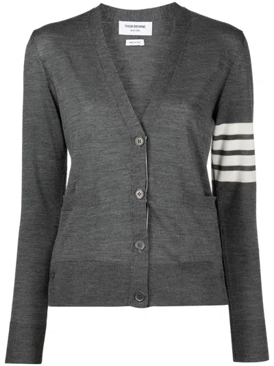 Thom Browne 4-bar Wool Melange Cardigan In Grey