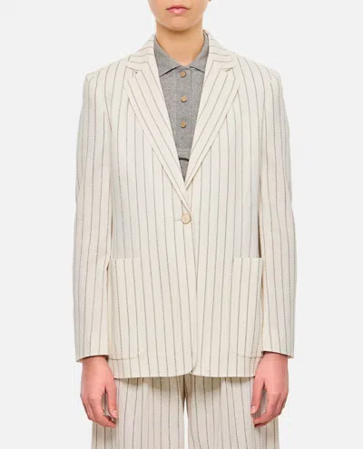 Max Mara Embroidered Stripes Cotton Blend Blazer In Neutral