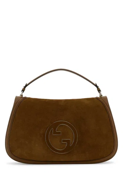Gucci Large Structured Suede Handbag With Top Handle In Brown