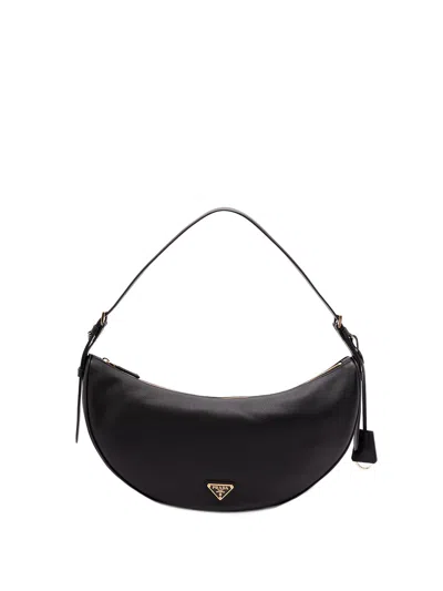 Prada Demi-lune Large Leather Shoulder Bags In Black