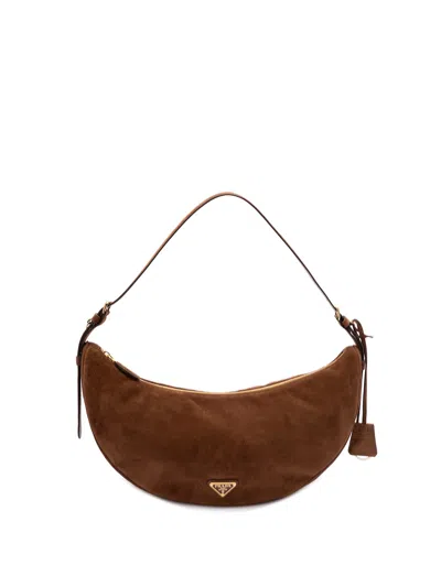 Prada Large Demi-lune Crossbody Bag In Brown