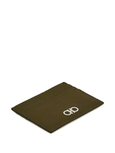 Ferragamo Gancini Credit Card Holder In New Olive Caffe