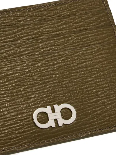 Ferragamo Gancini Credit Card Holder In New Olive Caffe