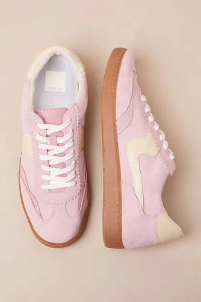Dolce Vita Notice Guava Suede Leather Color Block Lace-up Sneakers In Pink