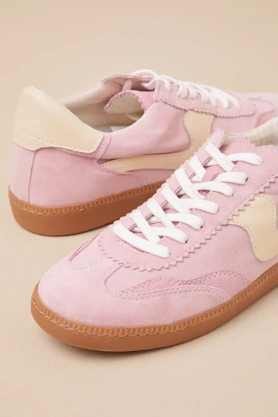 Dolce Vita Notice Guava Suede Leather Color Block Lace-up Sneakers In Pink