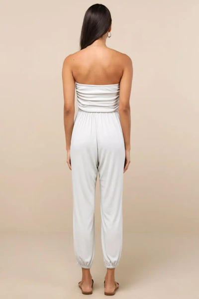 Lulus Flawless Comfort Bone Ruched Strapless Jogger Jumpsuit In Pattern