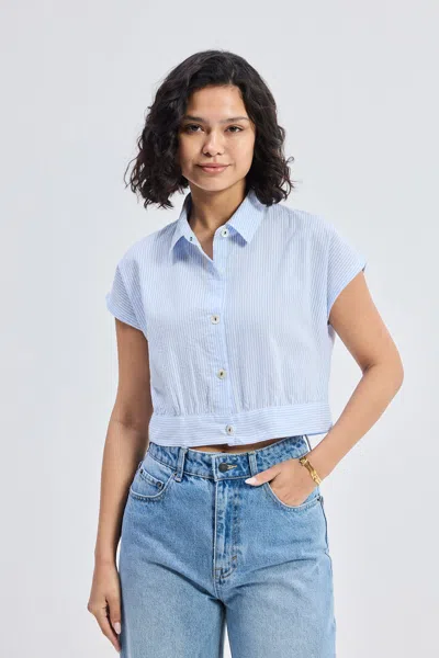 Reistor Oversized Crop Shirt In Classic Stripes In Blue