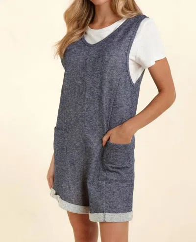 Haptics Sleeveless Two Tone Denim With Pockets Romper In Charcoal