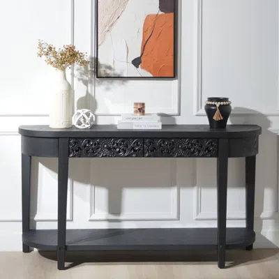 Streamdale Furniture Streamdale Black Carved Wooden Console Table With Storage