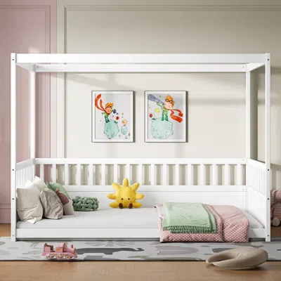 Streamdale Furniture Streamdale Full Size Canopy Bed Frame With Guardrails - White