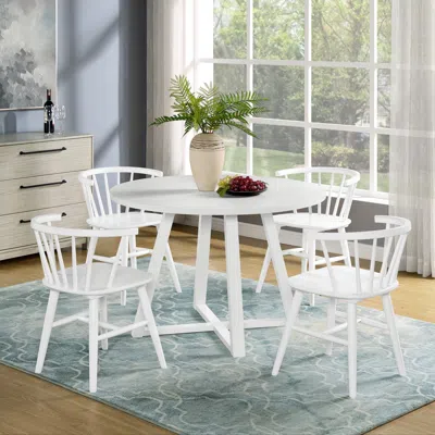 Streamdale Furniture Streamdale Edo White Wood 5-piece Dining Set, Trestle Dining Table With 4 Windsor Chairs