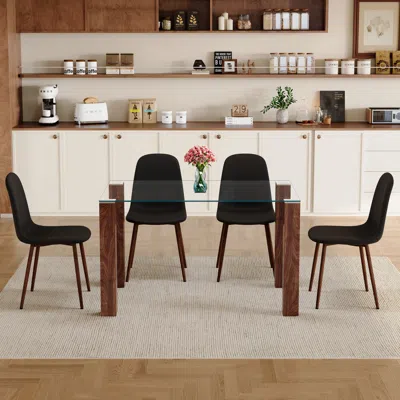 Streamdale Furniture Streamdale Dining Table Set - Tempered Glass & Black Chairs