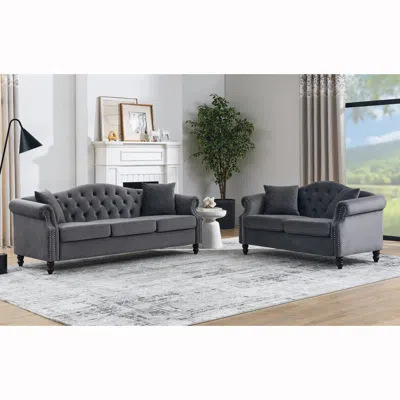 Streamdale Furniture Streamdale 3-seater + 2-seater Combination Sofa. Grey Velvet
