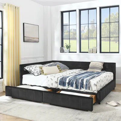 Streamdale Furniture Streamdale Queen Size Upholstered Storage Bed Frame With Backrest