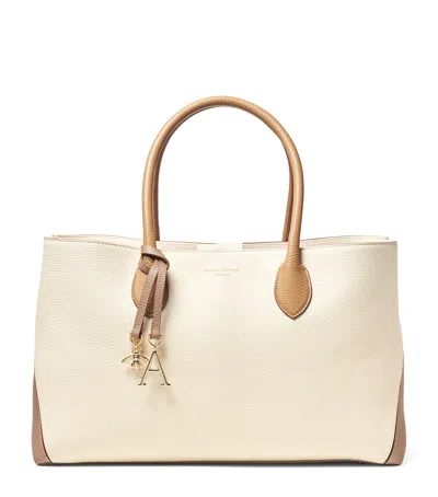 Aspinal Of London Womens Taupe London Logo-print Leather Tote Bag