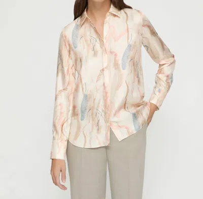 Lafayette 148 Gesture Print Silk Twill Button Blouse In Raffia Multi