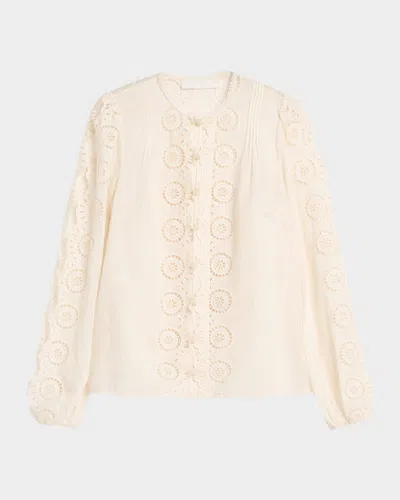 Zimmermann Lucky Embroidered Blouse In Ivory In White