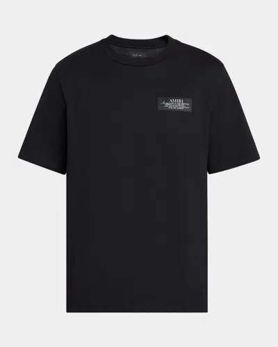 Amiri Black Crewneck T-shirt With Logo Patch On The Front And Maxi Logo Print On The Rear