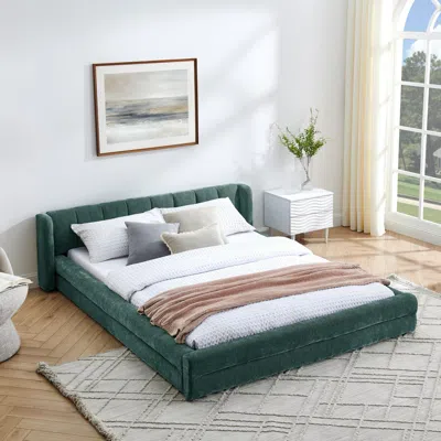 Streamdale Furniture Streamdale Queen Upholstered Bed Frame - Green & Blue, Chenille Fabric