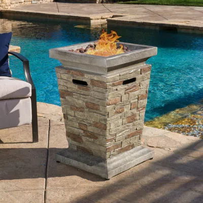 Streamdale Furniture Streamdale Outdoor 19.50" Fire Column - 40,000 Btu, Natural Stone (tank Inside)