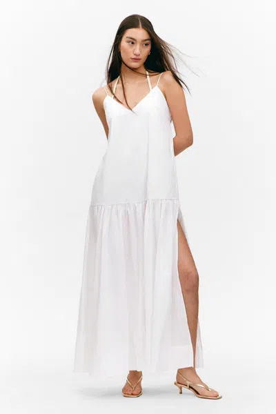 Monki Tiered Floaty Maxi Dress With Low Tie Back Detail In White