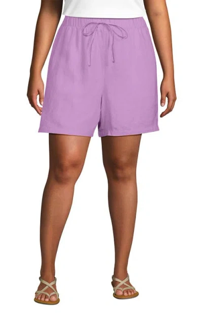 Lands' End Plus Size Linen High Rise Pull On 7" Shorts