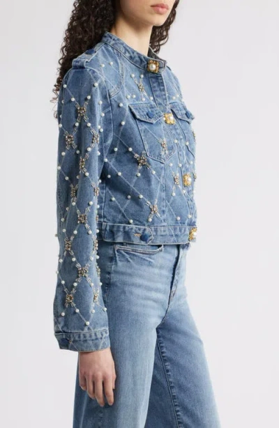 Nikki Lund Leyana Embellished Denim Jacket In Blue