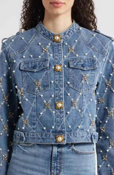 Nikki Lund Leyana Embellished Denim Jacket In Blue